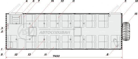 Комплектация 32 местного вахтового автобуса на шасси КАМАЗ: 43118 standart 32 mesta