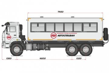 Характеристики 32 местного вахтового автобуса на шасси КАМАЗ: 43118 vahta 32 mesta